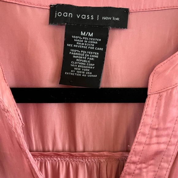 Joan Vass Silky Split Neckline Dusty Pink Short sleeves Blouse Medium EUC - Picture 8 of 12